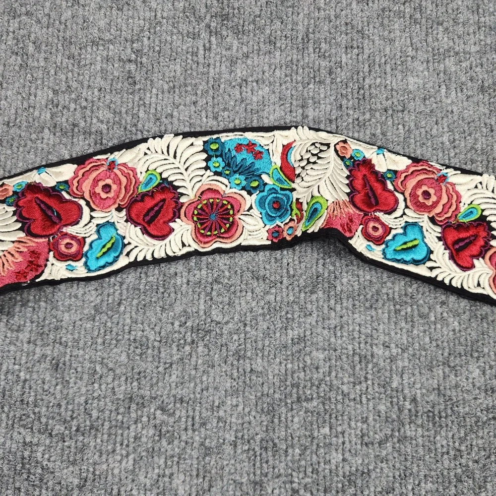 Old Navy Black Floral Embroidered Sash Tie Belt Boho Folk S/M NWT